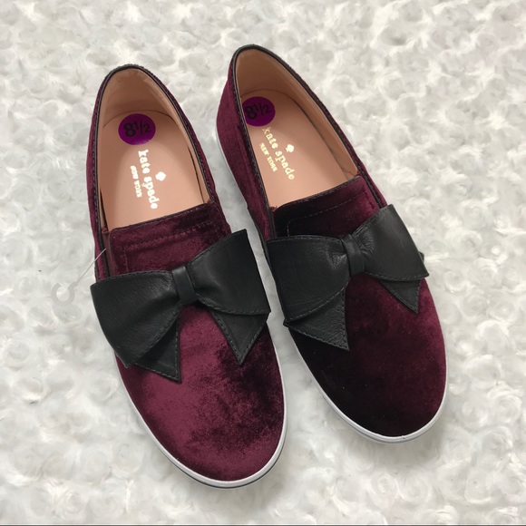 NWOB Kate Spade Velvet Bow Delise Sneaker Flat Red - Picture 2 of 8
